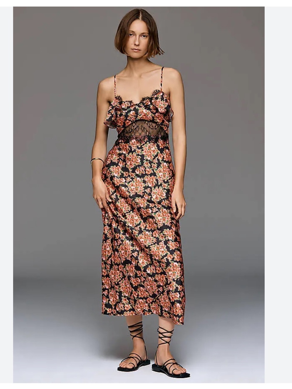 NWT by Anthropologie lace floral satin slip dress XXS